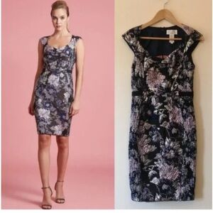 Byron Lars Black and Purple Floral Midi Dress